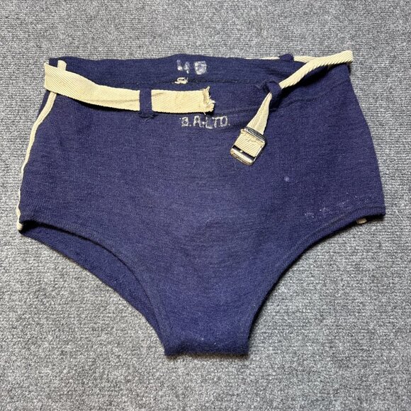 Antique Early‎ 1900'S Men Swim Suit Brief Trunk Bottom Wool Navy w/ Belt Canada - Picture 1 of 7